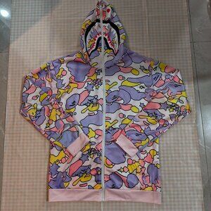 Bape Pink And Purple Shark Zip-Up Cardigan